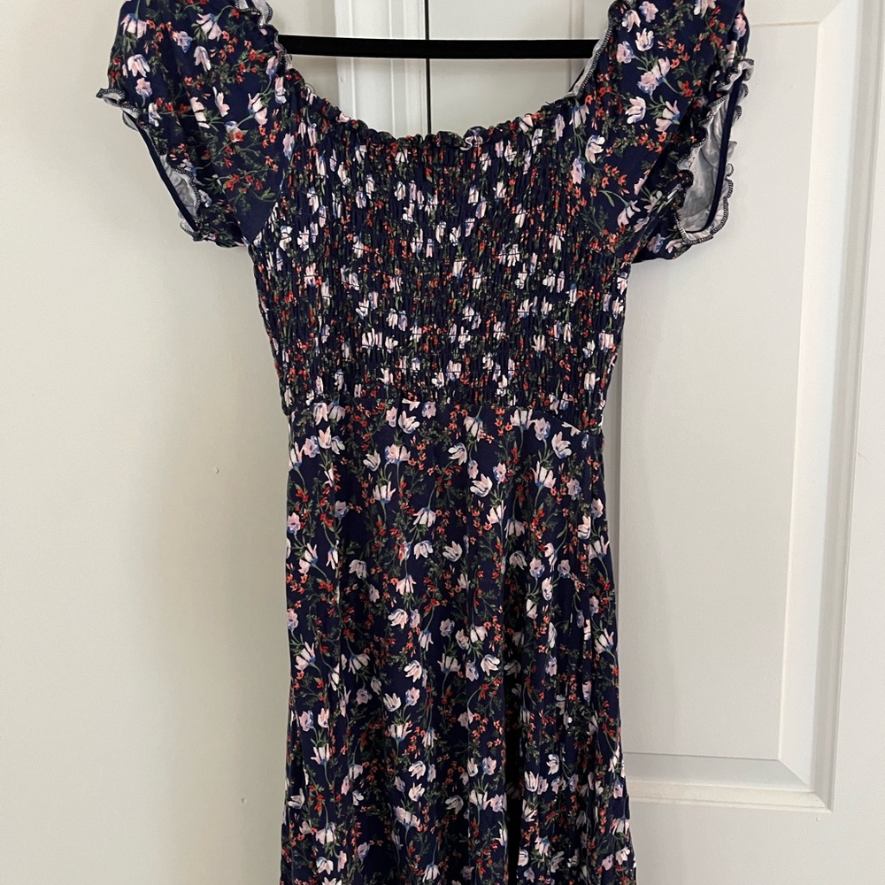 Miami Blue, Pink and White Puff Sleeve Off-Shoulder Sundress
